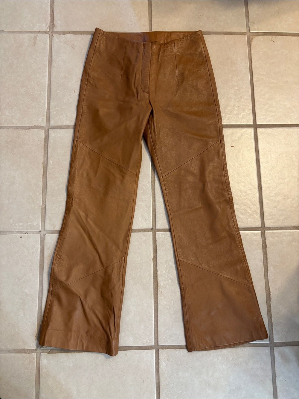 Pelle Studio caramel Brown genuine Leather lined Boot Cut Pants 4 boho festival
